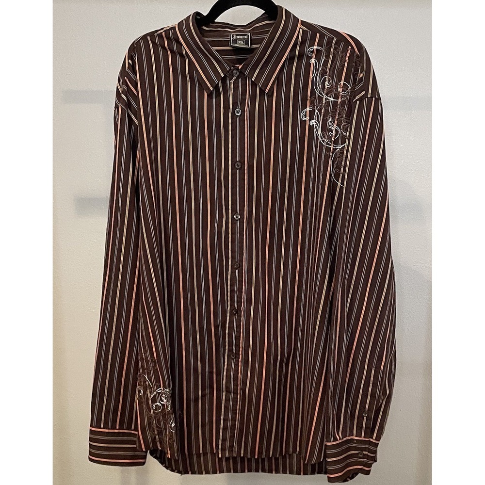 Men's 2XL Irreverent Long Sleeve Button-Up Shirt With Embroidered‎ Detail